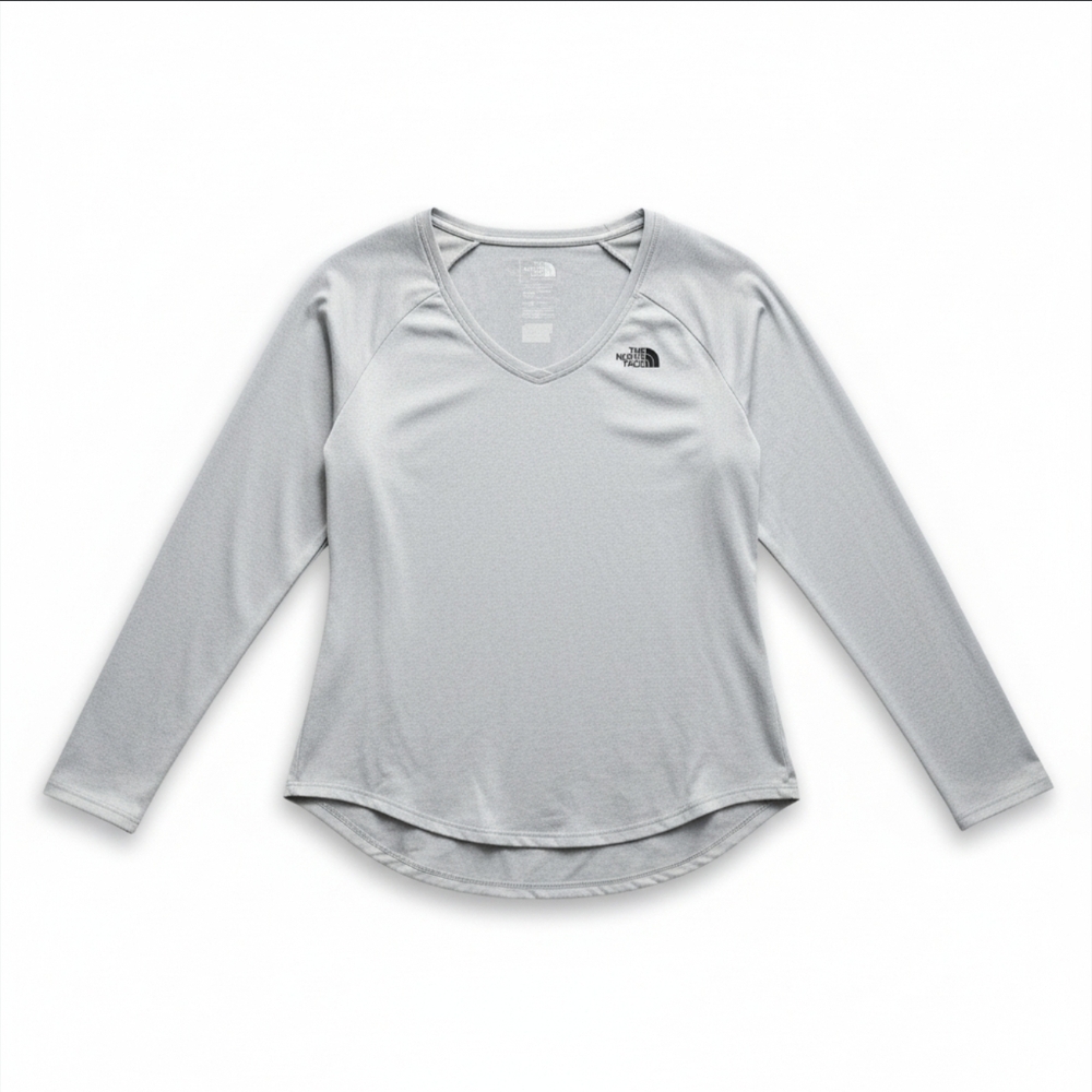 The North Face Women's V-Neck Long Sleeve Active Top Gray Medium